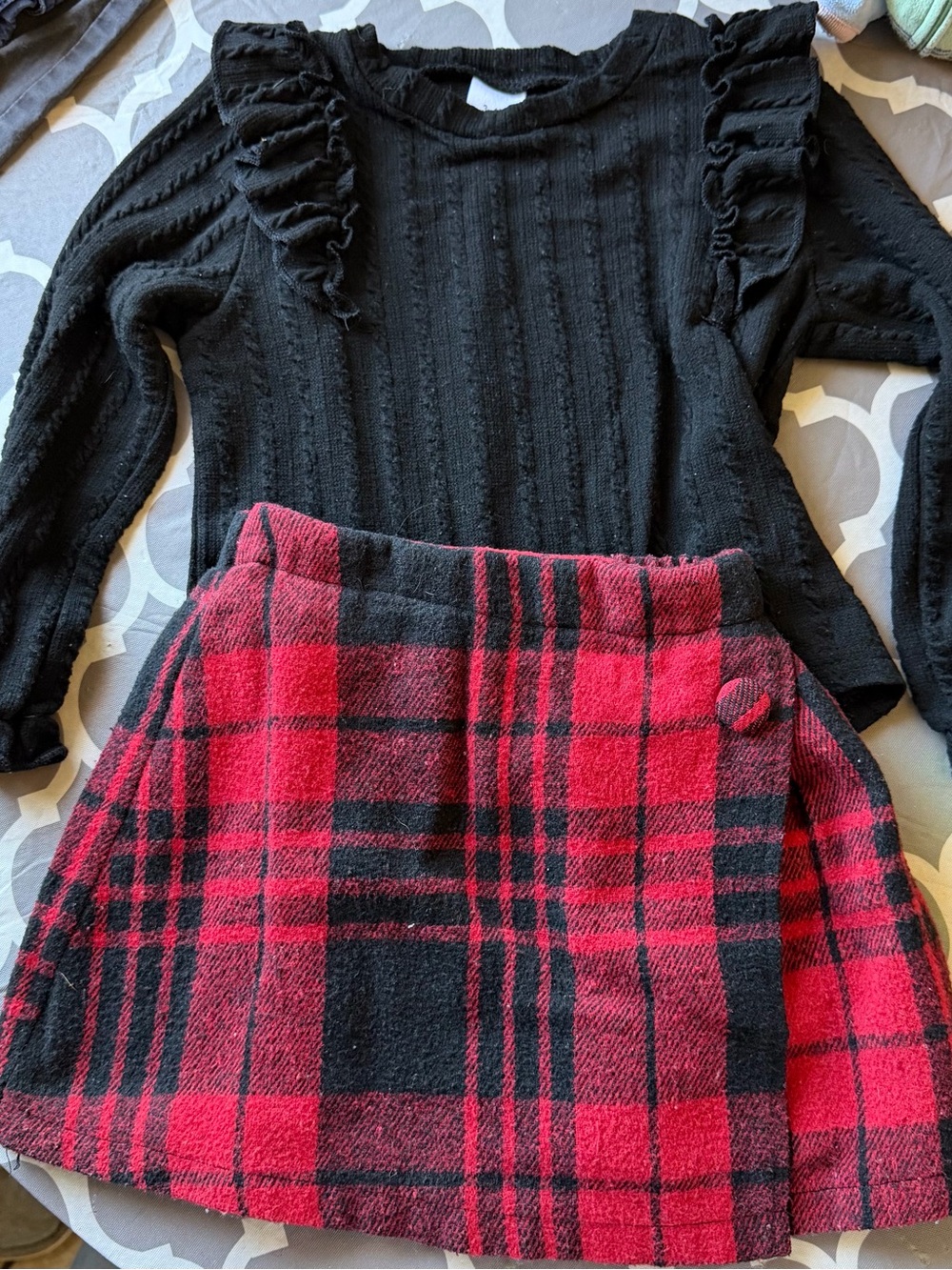 Red and Black Plaid Wool-Blend Skirt  3-4T